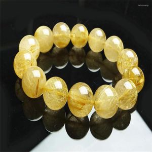 Strand 16mm Natural Brazil Yellow Hair Titanium Rutilated Quartz Crystal Round Loose Beads Women and Mens Stretch Armband Bara en