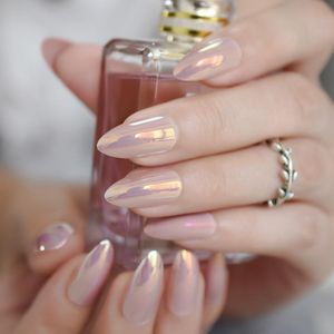 False Nails Mocha Pink Mirror Chrome Stiletto Faux Glass Shiny Effect Surface Ladies Fingernails Fake 24FalseFalse