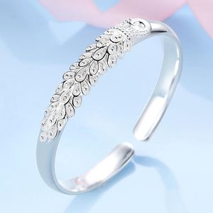 Bangle Crystal Zircon Petal Vintage Peacock Open Bracelet For Women Fashion Wedding Jewelry Adjustable Gift No Fade