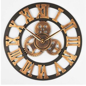Relógios de parede engrenagem grande relógio design moderno quartzo tempo mudo relógio decoração de madeira 3d vintage horloge saatwall