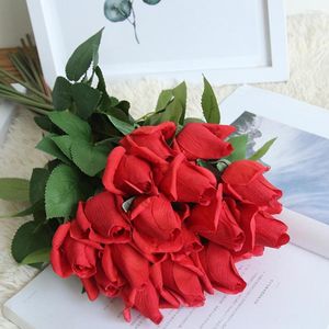 Flores decorativas de imitação bela imitação rosa clear textura engajamento único bouquet falso bouquet realista anti-feita decoração de casa artificial