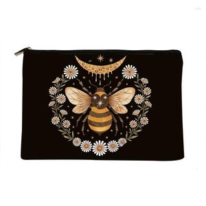 Bolsas de cosméticos Mulheres Mel Moon Bee Impresso Make Up Bag Cosmetics Organizador para viajar senhora de armazenamento colorido