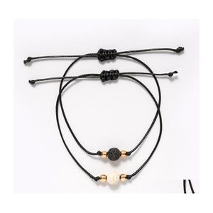 P￤rlstr￤ngar svart vit lava stenstr￤ng armband ￤lskare par v￤nskap armband justerbart rep eterisk olja diffusor wome dhgho