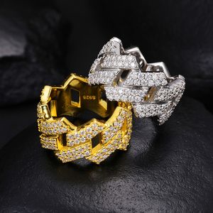 Luxuriöse Ringe aus 925er-Sterlingsilber mit vollem Moissanit und zweireihigem Diamant-Kubanischem Kettenring für Männer und Frauen, Hip-Hop-Edelschmuck