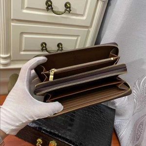 Carteiras de luxo para mulheres de couro preto marrom com zíper duplo bolsa masculina longa clássica com porta-cartões Clutch Wallet