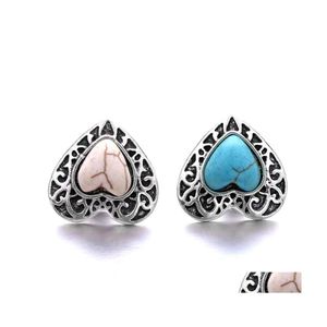 Charms Retro Sier Color Snap Button Turkusowe serce Kobiety Biżuteria Odkrycia biżuterii 18 mm metalowe przyciski