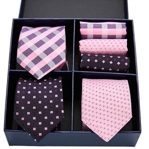 Zestaw na szyję pudełko prezentowe Pakiet męski krawat chude różowy jedwabny Palid klasyczny Jacquard tkany długi krawat hanky set dla mężczyzn formalne przyjęcie weselne 230210