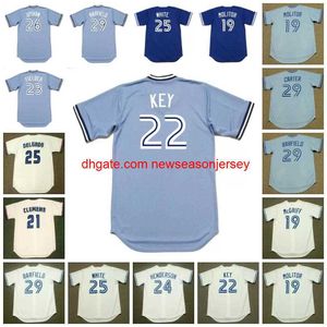 Jersey di baseball vintage 19 Fred McGriff 1990 Molitor 21 Roger Clemens 1997 22 Jimmy Key 1987 Fielder Henderson Delgado White Upshaw