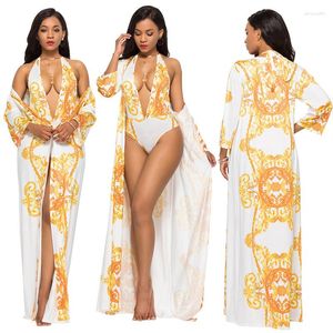 Women's Swimwear 2023 Summer Women Printed Long Sleeve Sexy With Capes Bathing Swimsuit Bikini Femme Swimming Suit Wear Sports Beachwear