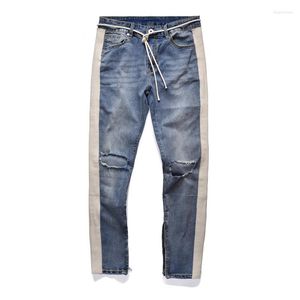 Herren Jeans hochwertiger Retro gewaschen die schlanke Fit -Stretchhose der alten Männer geteilt gestreiftes Loch Joggers Bleistift für Männer