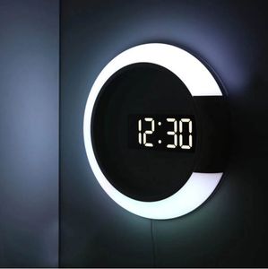 3D LED WALL CLOCKデジタルテーブルクロックアラームミラーホローウォールクロックモダンデザインホームリビングルームの装飾のための夜光