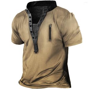 Camisetas masculinas hombre duro comandante militar camiseta para hombres con cremallera al aire libre impresión vintage accesorio de manga corta camisa de manga corta