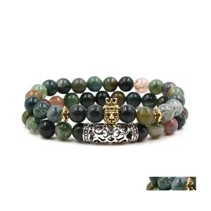 Charm Armband India Agate Stone Bead Braceet 2 PCS/Set Yoga Meditation Chakra Braclet Natural Armband Drop Delivery Jewelry Dhzul