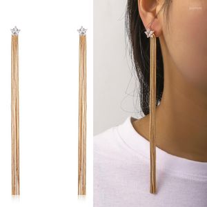 Dangle Earrings Star Zircon Tassel Gold Color Women Snake Bone Copper Chain Earring Long Thread Geometric Jewelry