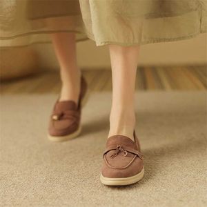 Loropiana desiner ayakkabıları çevrimiçi deri düz dip lp loafer ayakkabıları kadınlar bahar sonbahar yeni stil tek ayak süet süet gündelik slacke