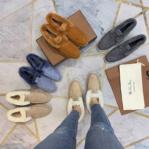 Loropiana desiner sapatos on -line outono inverno novo botas de neve de pelúcia redonda redonda de toe plana sapatos casuais sapatos de pelúcia womenapb7