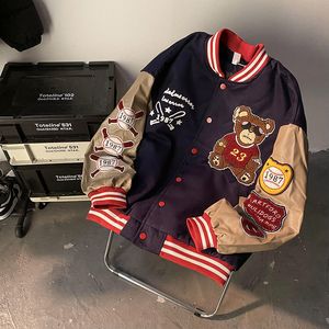 Mensjackor Retro Bear broderade basebolluniform Män och kvinnor inser vår Loose Par Street Jacket Bomber Traf 230214