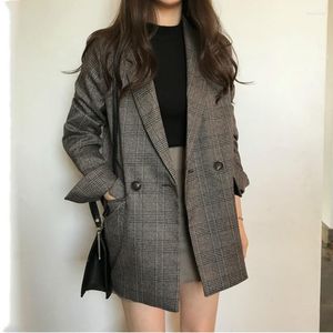 Kadın Suits Kadınlar Sonbahar Blazers ve Ceketler İki düğmeli sıradan dış giyim paltosu ekose artı chaqueta mujer blazer feminino veste