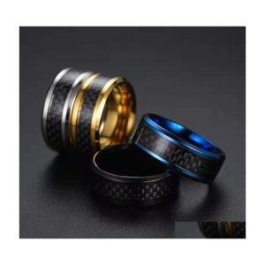 Band Rings Crossborder Supply Fashion Personality Carbon Fiber Titanium Steel Ring Europe And The United States Simple Stainless Dro Dh4Jn