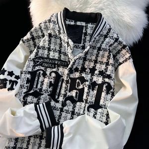 Kvinnorjackor American Embroidery Plaid Baseball Jacket för kvinnor Winter Casual Loose Long Sleeve Par Hip-Hop Top Jacket Female Coats 230215