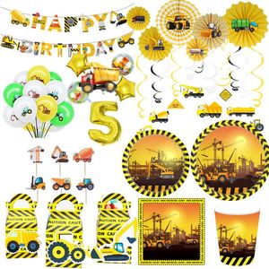 Disposable Dinnerware Construction Excavator Party Kids Boys Theme Birthday Supplies Paper Plates Napkin Set Tableware Decoration