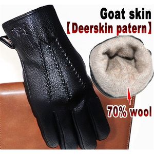 Mittens selling leather gloves for men and women deerskin textured goat leather winter warm driving riding wool knitted lining 230215