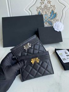 Lyxvarumärke Design Letter CC Korta plånböcker 84431 PLAID Kedjan Wallet Lambskin Women's Le Boy Pocket Caviar Leather Pack Card Pack Coin Purse Clutch