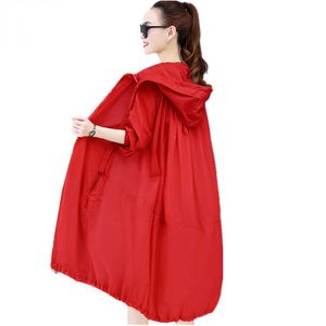 Outdoor T-Shirts New Thin Sunscreen Clothing Women MidLength Hooded Breathable Ice Silk Summer Jacket AntiUV Wild Female Coat J230214