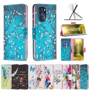 Custodie per portafogli in pelle con stampa farfalla fiore per Samsung A04E A34 A54 5G Moto G13 G23 4G G53 5G G73 G 5G 2023 Girasole Piuma Animale Porta carte d'identità Portamonete Flip Cover