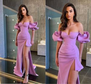 Sexy Lavender Mermaid Prom Dresses for Women Short Sleeves High Side Split Sweetheart Plus Size Formal Wear Special Occasion Birthday Pageant Evening Gowns Custom