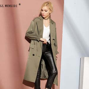 Women's Trench Coats winter SZWENSIDI Fashion Brand Woman Classic Double Breasted Coat Waterproof Outerwear Highend Army Green Windswear 230215