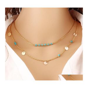 Pendant Necklaces String Tassel Bar Mtilayer Necklace Vintage Boho Turquoise Beads Pendants Long Charms Chains Drop Delivery Jewelry Dhdbt