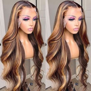 Highlight Wig Body Wave Ombre Lace Front Human Hair Wig For Women Brazilian 30 Inch T Part Honey Blonde Lace Frontal Wig 250%