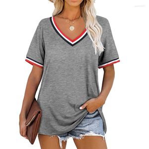 Women's T Shirts Women's Spring Summer Short Sleeve V-Neck T-Shirt Topps Ladies Casual Solid Basic Twill Blue Travel Tee For Women 2023