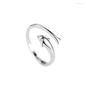 Cluster Rings 925 Sterling Silver Dolphin Fish For Men Women Adjustable Open Whale Ring Engagement Wedding Girls Gift Jewelry