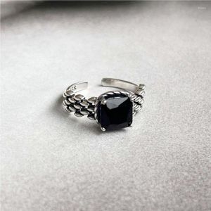 Cluster Rings Fashion Silver Color Braid Black Square Geometric Open Finger Ring Adjustable For Women Girl Jewelry Gift Dropship Wholesale
