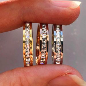 Band Rings Boho Female Crystal CZ Stone Ring Vintage Stainless Steel Women Wedding Rings Fashion Promise Yellow Gold Engagement Ring G230213