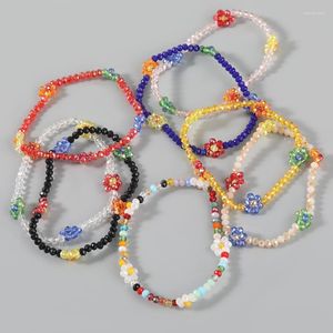 Strand Beaded Strands High Quality Glass Bead Handmade Daisy Flower Elastic Bangle Bracelet For Women Bohemian Simple Colorful Beads Stretch