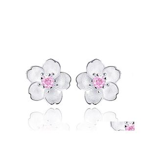 Charm Cherry Blossom Crystal Earrings Ladies Brilliant Liten Fresh Temperament Sier Stud Handmade Diamond Drop Delivery Jewelry DHE3B