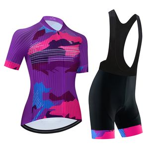 2024 Purple Pro Women Summer Cycling Jersey Set Short Sleeve Mountain Bike Cycling Clothing Breattable Mtb Bicycle Clothes Wear Suit V2