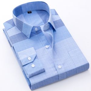 Camisas casuais masculinas camisas de marca homens manga longa formal clássico xadrez casual macio confortável único botão de bolso para baixo jovem camisa social 230215