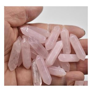 Stone Fashion Natural Charms Rose Quartz Crystal Amethyst Pillar Hexagon Pendants smycken Makan Halsband Tillbeh￶r Ornament Drop Dhxec