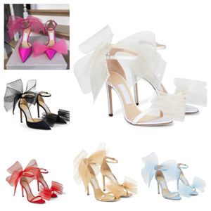 2023 Famous Averly Sandals Shoes Sexy Pointed Toe Womens High Heels Mesh Bows Gladiator Sandalias Exquisite Stiletto-heel AVELINE Wedding Dress Shoe Evening