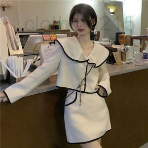 Two Piece Dress Designer 2022 spring new Korean ins binding contrast color ruffle collar small coat skirt suit OPGN