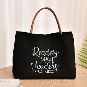 Duffel väskor Läsare gör ledare Kvinnor Tote Teacher Canvas Bag Gifts For Work Beach Shopping Lunch Travel Anpassa Drop Drop
