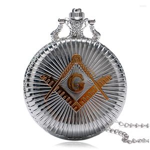 Pocket Watches Cool Silver Case Golden Masonic Maçom Maçonaria Quartz For Momen Mulheres Relógio Relógio Reloj