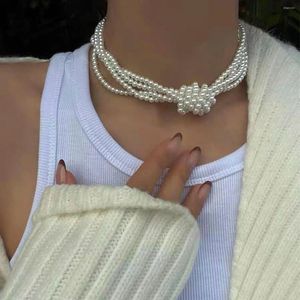 Choker Vintage Knot Pearl Statement Necklace Simple Beaded Collar