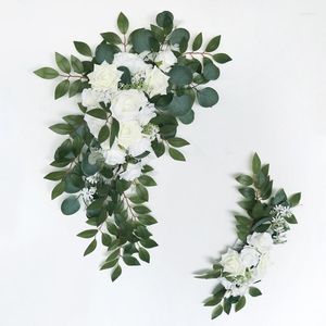 Decorative Flowers White Rose Artificial Arch Backdrop Flower Wall Door Threshold Wreath Living Room Party Pendant Garland Decor