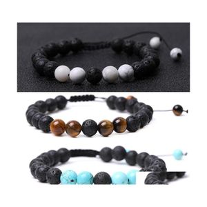 Bracelets de charme 8mm Turquoise Tiger Eye Lava Stone Stone Mertes Madeirados Meninas Ajustadas Mulheres Pedras de Energia Bulbalhas de Dist￢ncia DHZ20