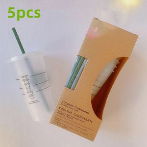 5pcs 710 ml Starbucks Kaffee Straw Cup mit Deckel mit Logo Farbwechsel Plastik Tasse wiederverwendbare Tasse Plastik Tumbler Matt Kaffeetasse Kaffeetasse